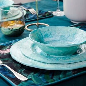 Topmela Aqua blue green 4 melamine salad plates